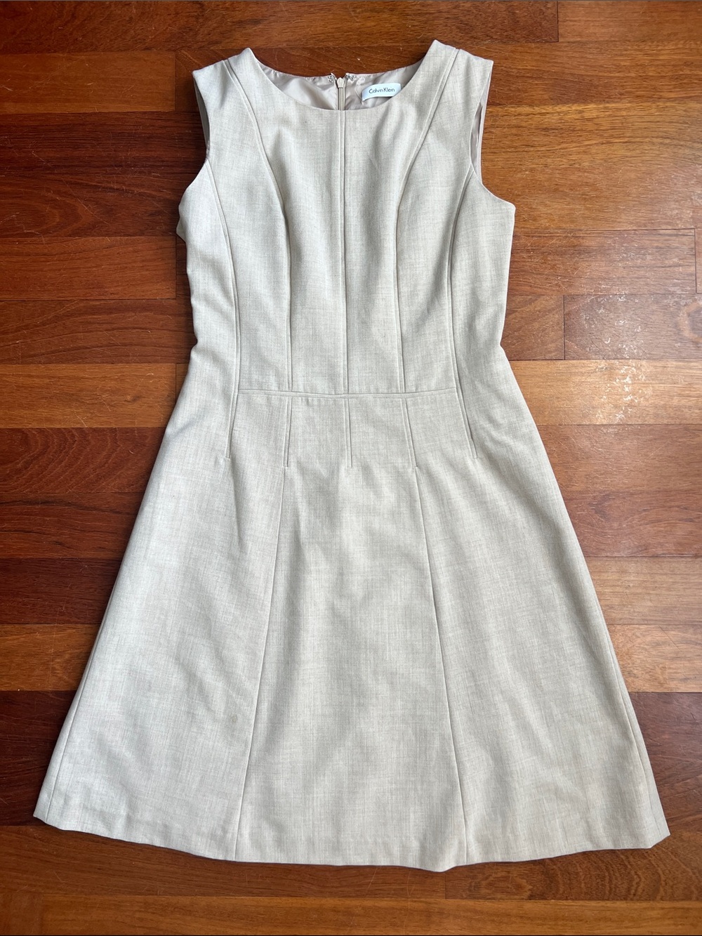 Calvin Klein Light Cream Sleeveless Fit-and-Flare Dress